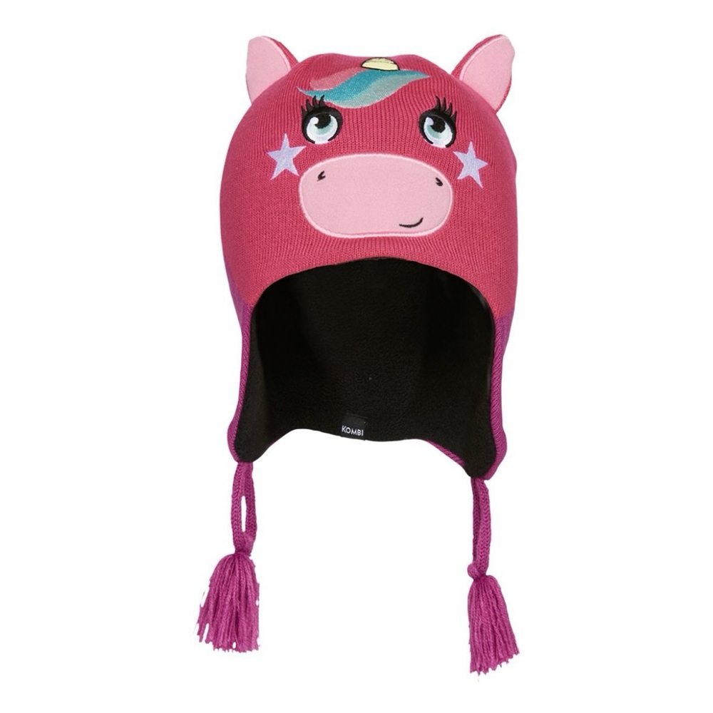 Kombi unicorn toque, pink with pompoms, kids (approx age 2-6)